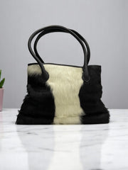 Dumpling Messenger Bag – White & Black | Premium Cowhide Leather
