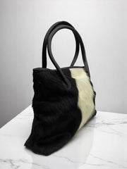 Dumpling Messenger Bag – White & Black | Premium Cowhide Leather