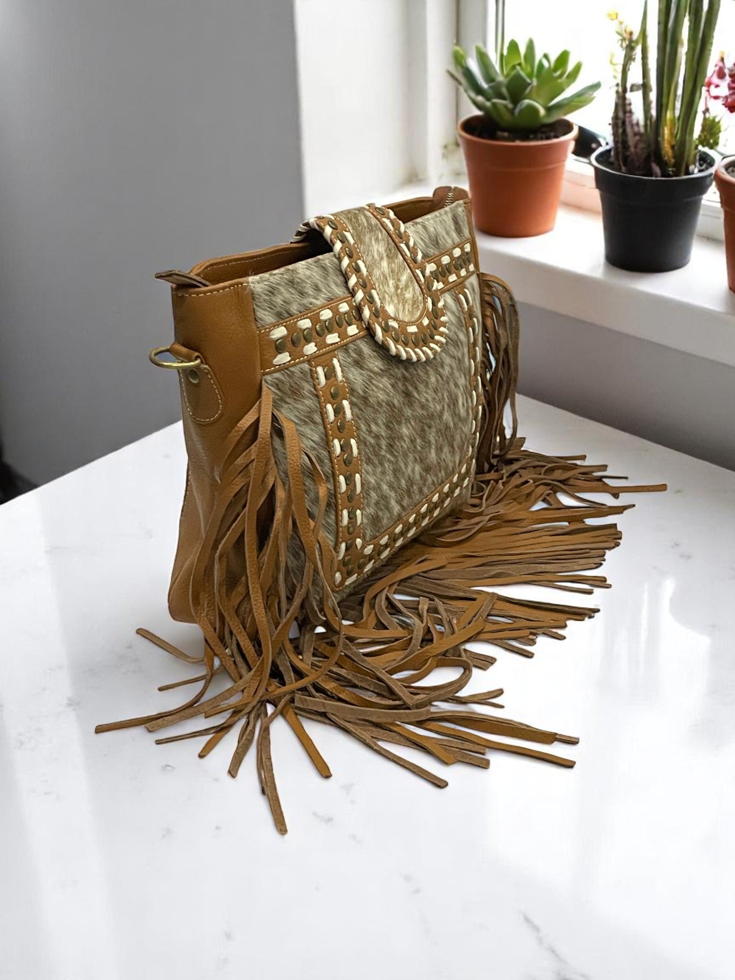 Wild Grace Premium Cowhide Leather Handbag with shoulder strap
