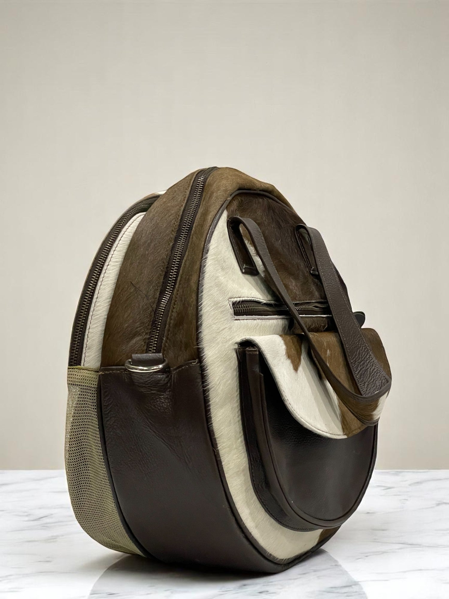 Premium Round Cowhide Leather Bag – Handcrafted Elegance